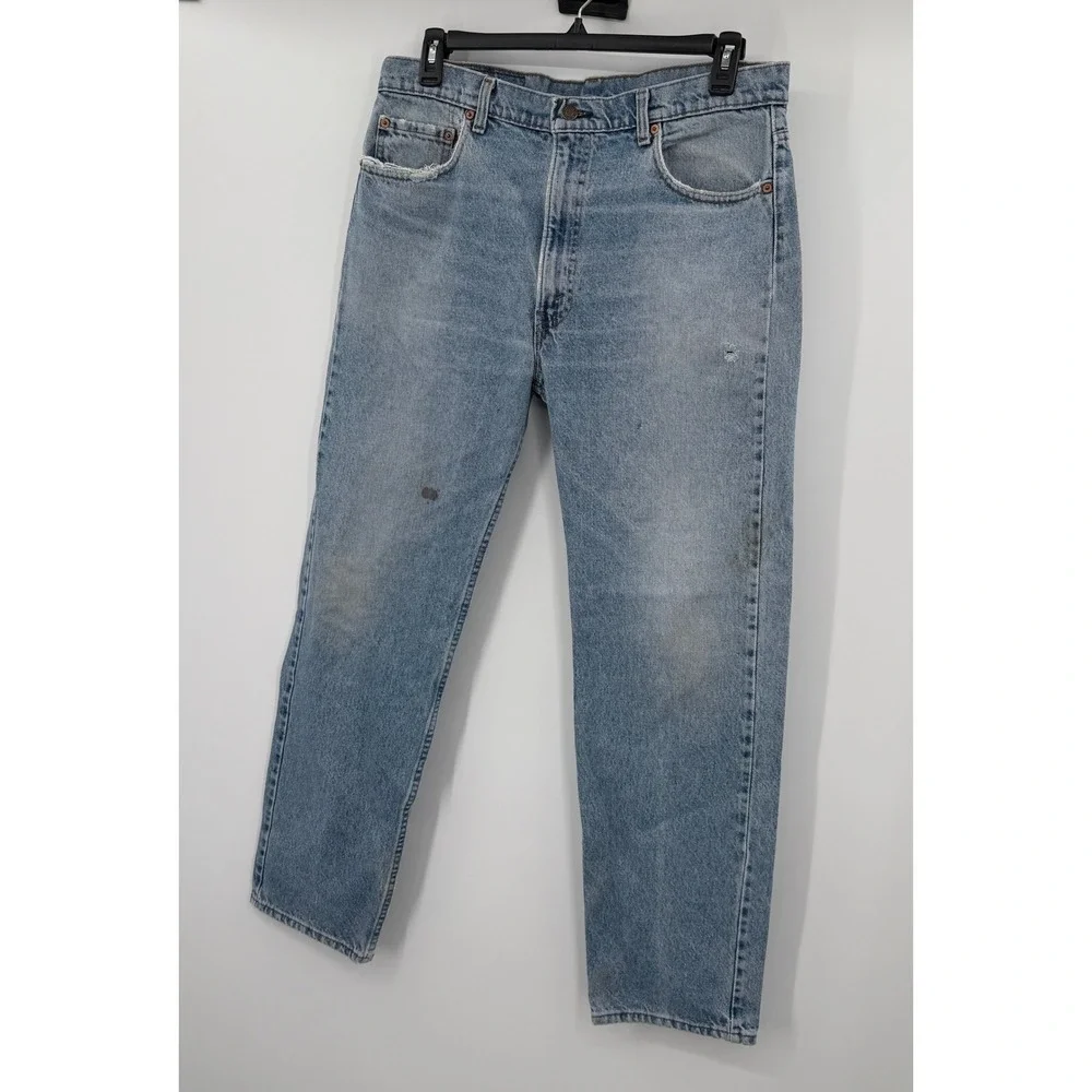 Vintage Levis 505 Mens 38x32 Light Wash Straight Leg Denim Jeans Made in USA 90s